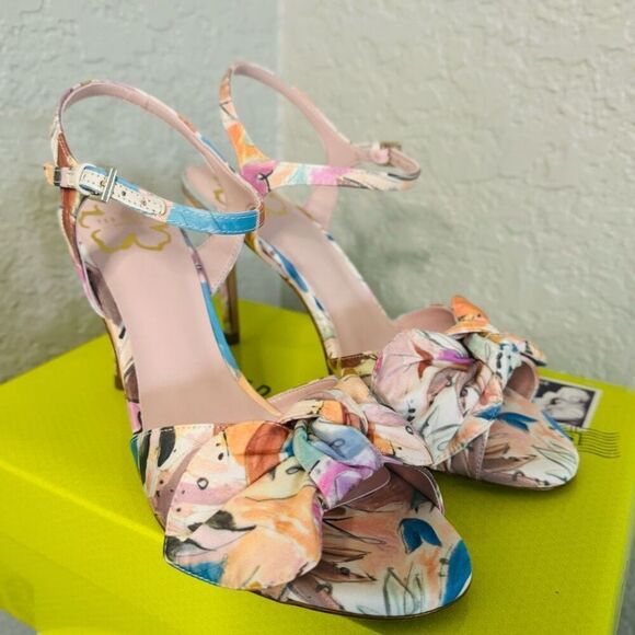 Ted Baker London Nestar Ankle Strap Heeled Sandal, Floral Multi, Size 9 NWT - Picture 1 of 16